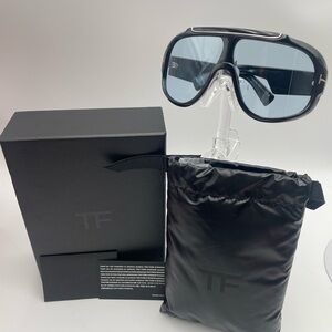 Tom Ford Black Frame Light Blue Lens Shield Sunglasses